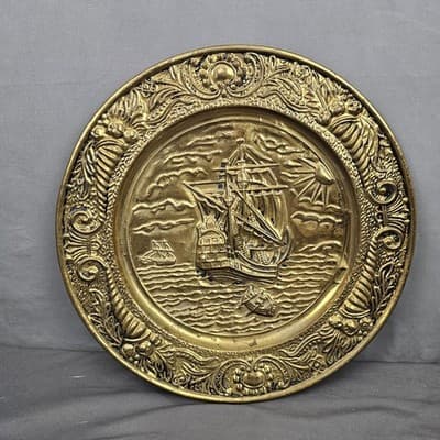 Vintage Brass Patina Embossed Wall Hangings 14" MADE IN ENGLAND