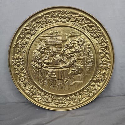 Vintage Brass Patina Embossed Wall Hangings 14.5" MADE IN ENGLAND