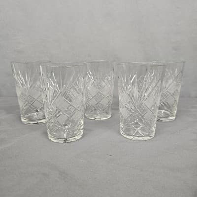 Sparkling Cut Glass Star Burst 6 oz Juice Tumblers - Set of 5