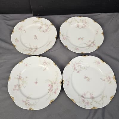 Haviland Limoges June Bride Pink Rose Gold Trim Plates Set of 4 7.25" Scalloped