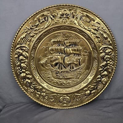 Vintage Brass Patina Embossed Wall Hangings 20" MADE IN ENGLAND