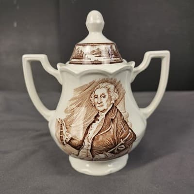 Vintage J&G Meakin Americana Style House England Sugar Bowl George Washington