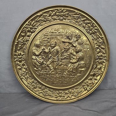 Vintage Brass Patina Embossed Wall Hangings 14.5" MADE IN ENGLAND
