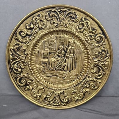 Vintage Brass Patina Embossed Wall Hangings 11" MADE IN ENGLAND
