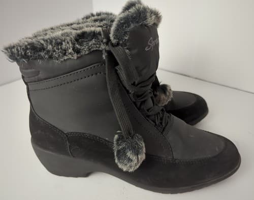 Sporto Women's Black Suede Gray Fur Ankle Boots Faux Leather Size 7M Style 3176