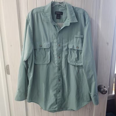 Sportif Shirt Mens Large Light Green Long Sleeve Button Up Travel Outdoor Vented