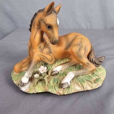 Vtg Masterpiece Porcelain Diamond HEAD Brown Colt Foal Figurine HOMCO 1982 EUC