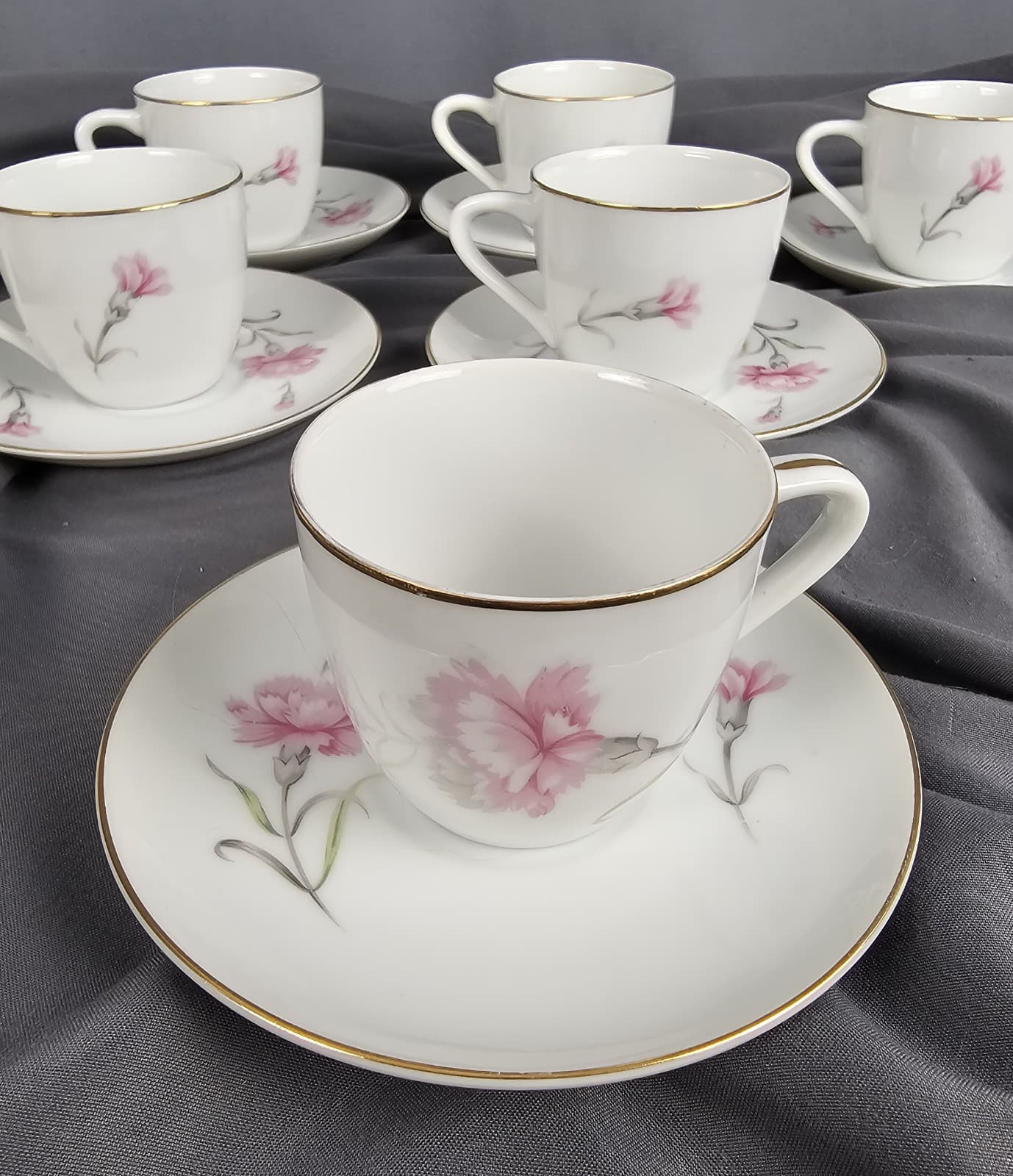 8 Sets, Royal Court Pink Carnation DEMITASSE Tea Cup & Saucer Cappuccino Japan
