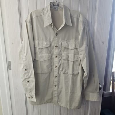 Harbour Men's Large Beige Shirt Long Sleeve Button Up Outdoors Vented Pockets
