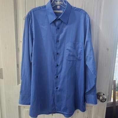 Geoffrey Beene Men's Button Up Long Sleeve Shirt Blue Medium 15.5 32/33