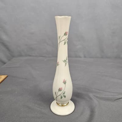 Lenox Vintage Bud Vase Rose Manor Hand Decorated w/24K Gold Trim