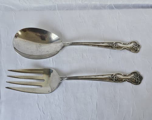 2 pc WM ROGERS MFG Extra Plate Silver Serving Spoon/Fork FREE Shipping