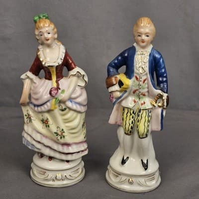 Victorian Lady & Man Pair of Porcelain Figurines Marked Occupied Japan 7.5" Vtg