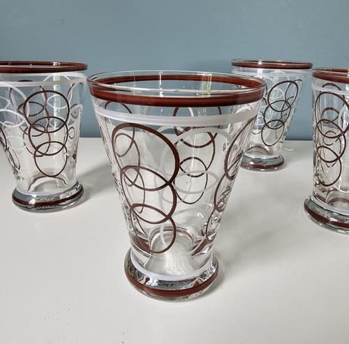 Four Mid-century 4oz Tumblers Barware Cocktail Glass Burgandy MCM