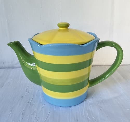 Burton & Burton Teapot Stripes 2005 Yellow, Green, Blue Fun 6"