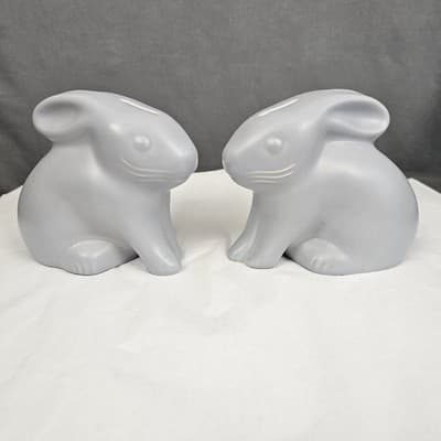 Pfaltzgraff Yorktowne Stoneware Bunny Rabbit Bank 5.5" tall Pale Purple Set of 2
