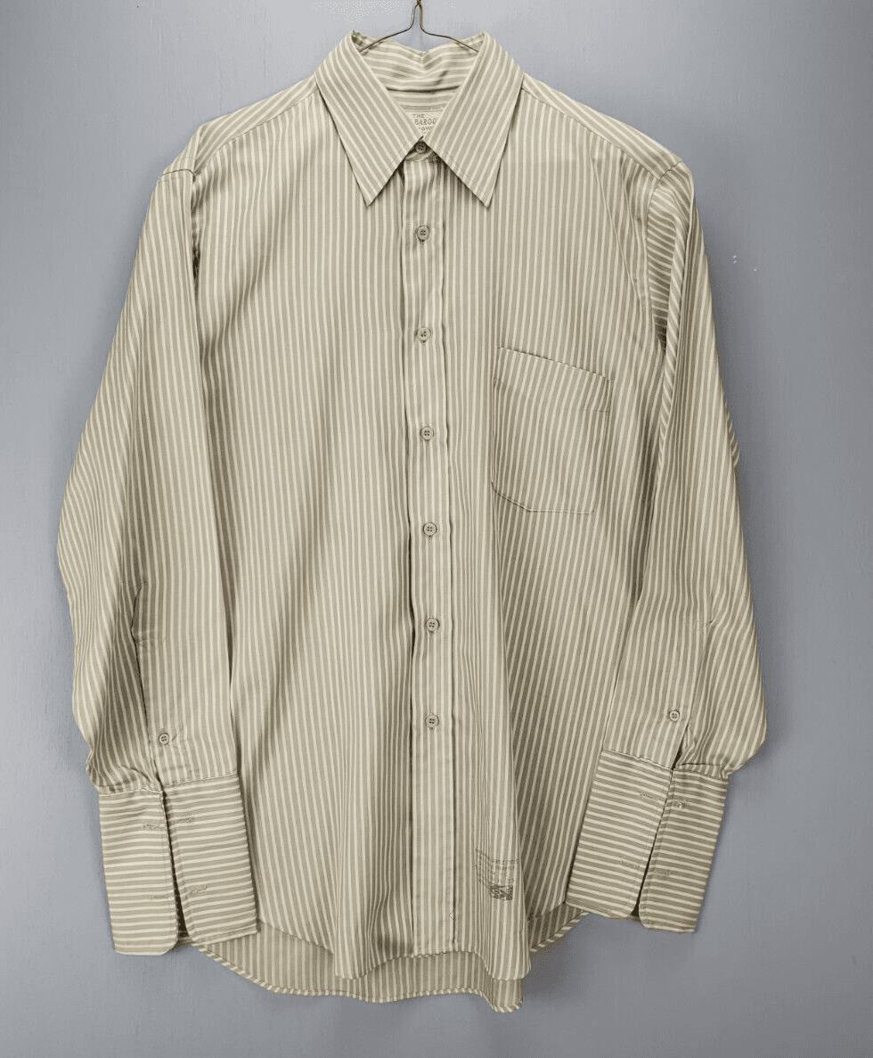 Grand Baroque Men's Button Up Dress Shirt 16 Pale Green White Vertical Stripes