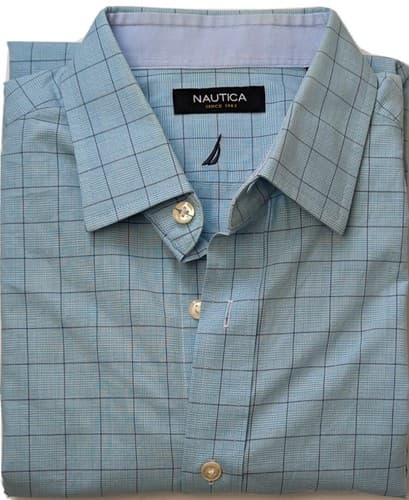 Nautica Mens Size 16 32/33 Classic Fit Blue Long Sleeve Button Down Shirt