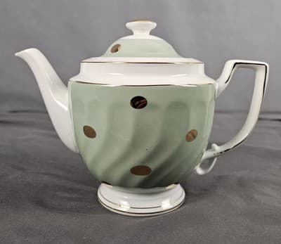 Cynthia Rowley Tea pot Gold Polka Dots Celeron Green 7"x9"