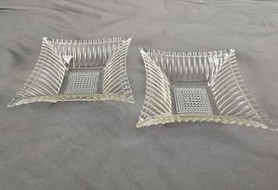 Art Deco Style Square Clear Glass Dish Tray Candy Trinket Bowls Ashtray Lot Of 2