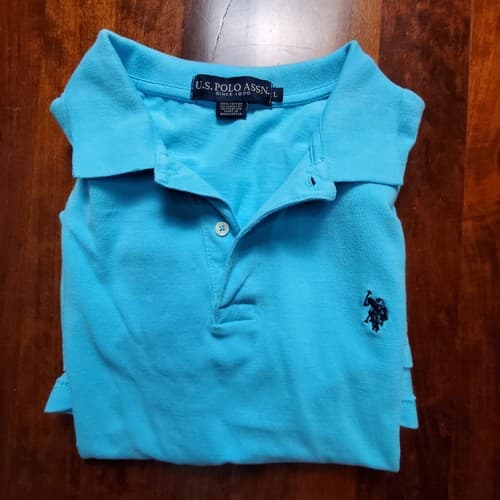 U.S Polo Association Mens Light Blue Size Large Short Sleeve Cotton Shirt