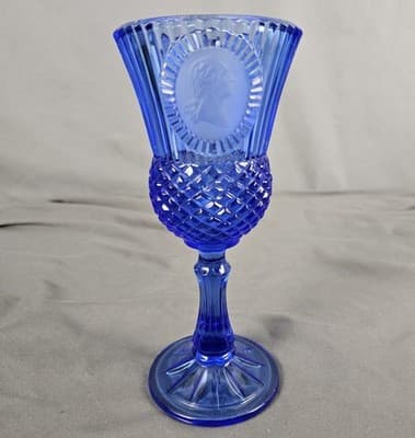 Vintage Fostoria George Washington Cobalt Blue Glass Goblet Wine Stemmed Glass