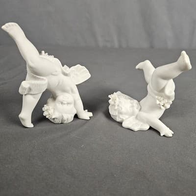 Vintage Set of 2 SIA Home Fashion Bisque Porcelain Cherub Figurines