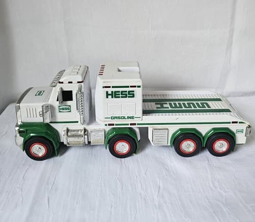 Hess 2013 Gasoline Race Car Hauler Truck White Green Tractor Trailer Toy As Is