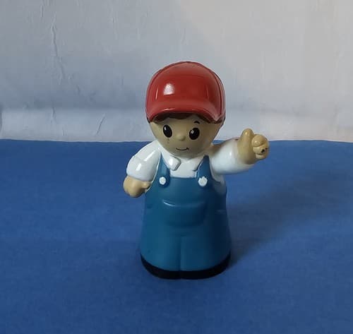 Mega Bloks First Builders Construction Worker Figure Red Hat Blue Overalls Toy