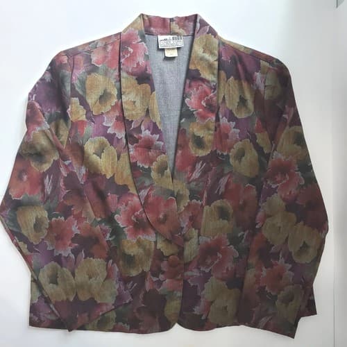 New York Co. Womens Light Weight Jacket Floral Large Vintage Shoulder pads