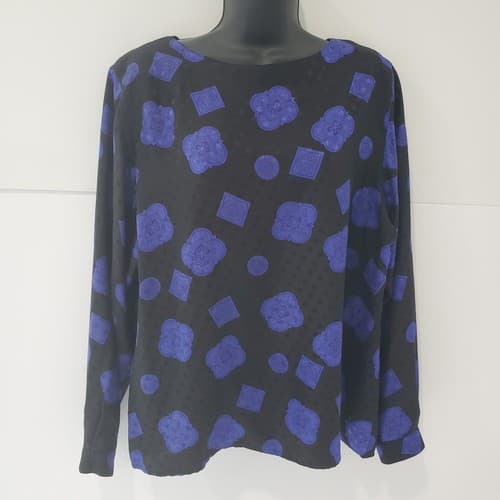 Vintage Women's Silk Paul Stanley Shirt Size 12 Black with Purple