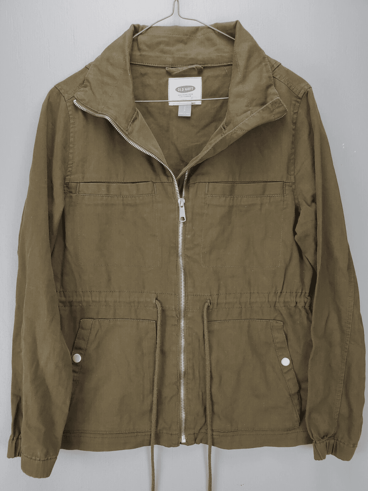 Old Navy Womens Khaki Jacket Zipper Draw String Waist Pockets SP Small