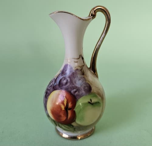 Vintage Ucagco Small Mini Japan Ceramic Fruit Vase Pitcher 3" Gold Trim