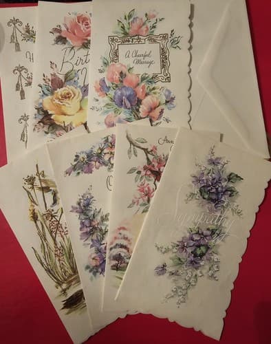 7 Vintage Occasion Cards With Flowers & Ducks 8 Envelopes Unused