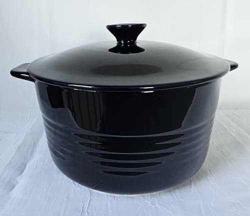 Nantucket Blue Crock Pot Baking Dish w/Lid Glazed Ceramic Ovenware Casserole