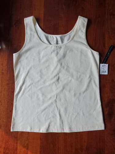 Preswick & Moore Petite Medium Women’s Tank Top Egret Cotton Spandex Stretch NWT