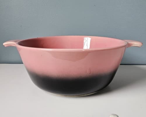 Vintage Hull Pottery #35 Divided Casserole Serving Dish Pink Black Ovenware