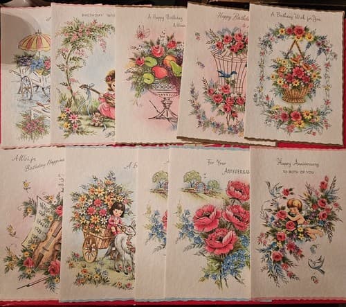 10 Vintage All Occasion Cards Colorful Flower Images 9 Envelopes Unused