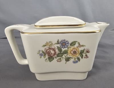 Rare VTG Metalclad China Square Teapot Floral Pattern w Lid