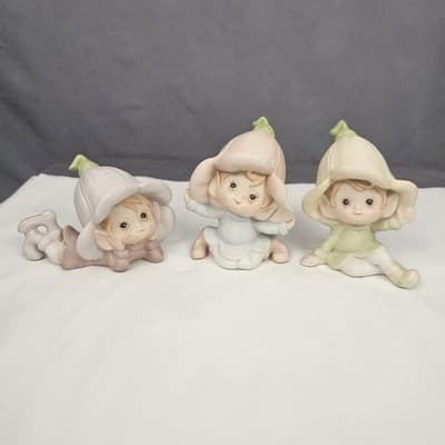 Vintage Homco Set Of 3 #5615 Elves Pixies Ceramic Figurines Pastel CUTE