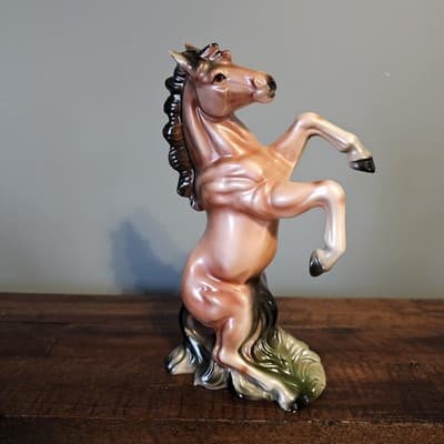 Vintage Rearing Horse Ceramic Brownish Pink Color 9" Tall Beautiful