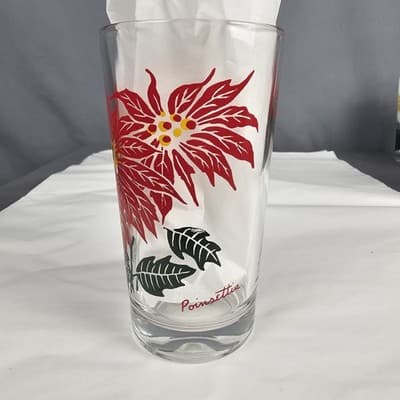 Vintage Boscul Peanut Butter 5" Glass Poinsetta Red Flowers