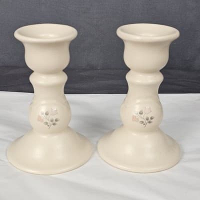 Pfaltzgraff Rememberance Tapered Candle Holders Vintage Pair of 2, 5" Tall