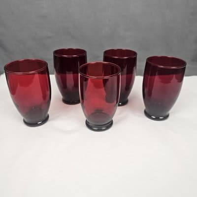 5 Footed Anchor Hocking 6oz Royal Ruby Red Glass Tumbler 3.5" Tall Juice liquor