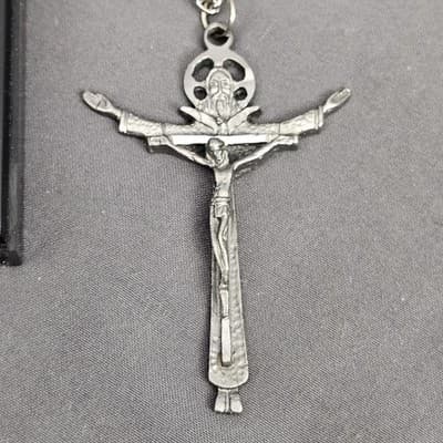 Antique Catholic Heri Hodie Semper Alpha Omega Crucifixion Cross Pendant Jesus