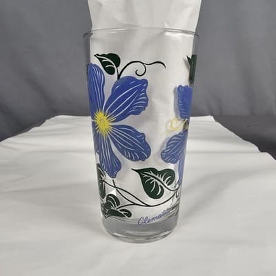 Vintage Boscul Peanut Butter 5" Glass Clemantis Blue Flowers