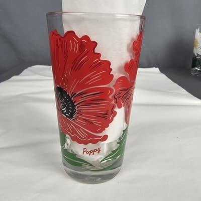 Vintage Boscul Peanut Butter 5" Glass Poppy Red Flowers