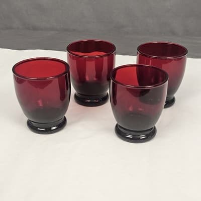 4 Anchor Hocking Royal Ruby (Red) Glass 2 5/8" Footed 4oz Shot Glass Tumbler