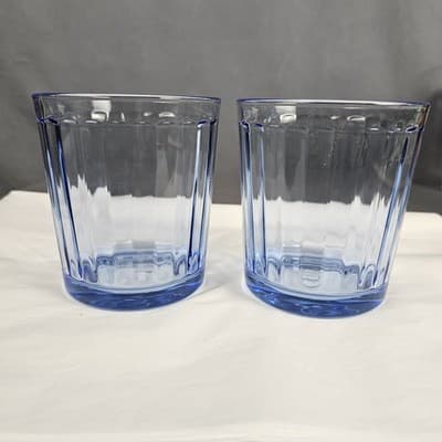 Optica Blue by Pasabahce 12oz Old Fashion 4" Glasses Set of 2 Vintage Glow
