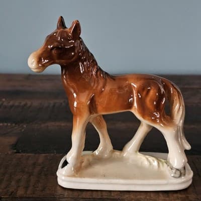 Vtg PICO Japan Hand Painted Ceramic Horse Figurine Brown Pony w Base Mid Century